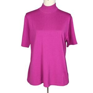 Vintage Marz Wool Short Sleeve Mock Neck Sweater Fuschia Size 14